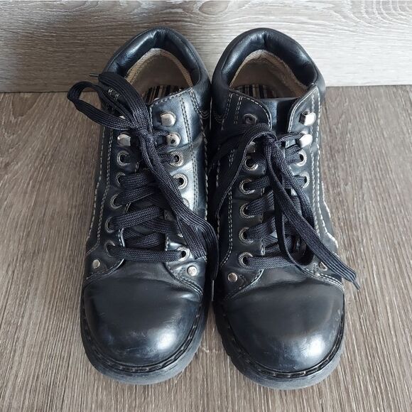 Vintage 90s Lower East Side Black Chunky Heel Platform Ankle Boots Size 6.5 - Picture 10 of 11
